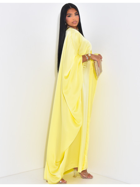 Abaya papillon en satin à nouer à la taille
