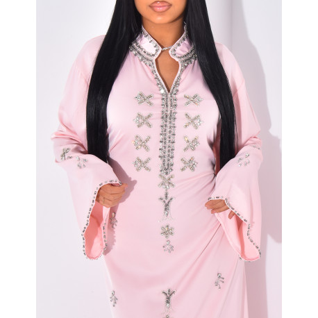 Premium abaya in hand-beaded satin