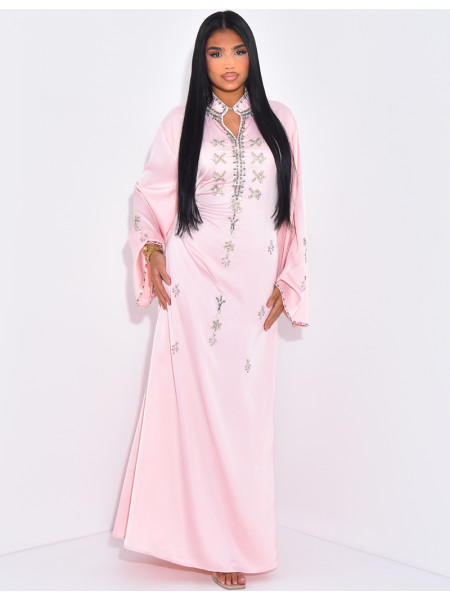 Premium abaya in hand-beaded satin