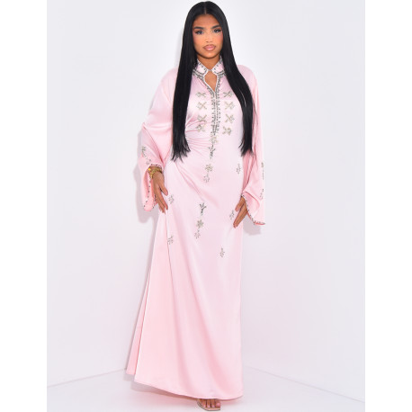 Premium abaya in hand-beaded satin