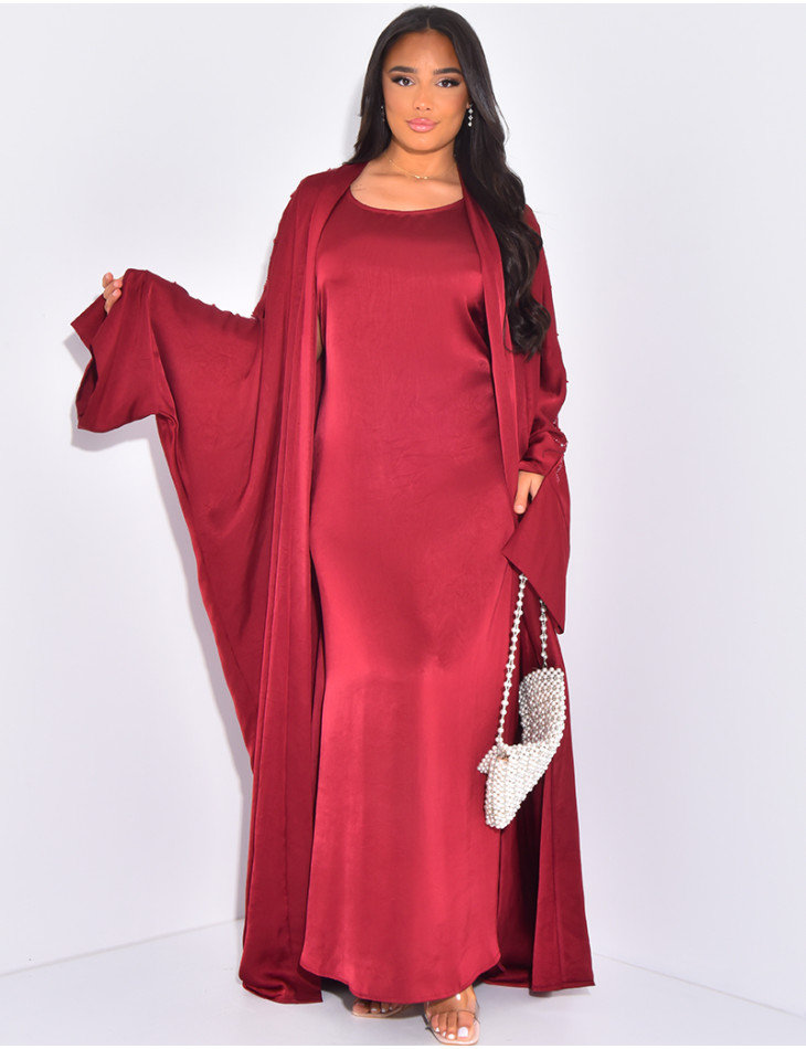 Premium dress and kimono set with rhinestones on sleeves