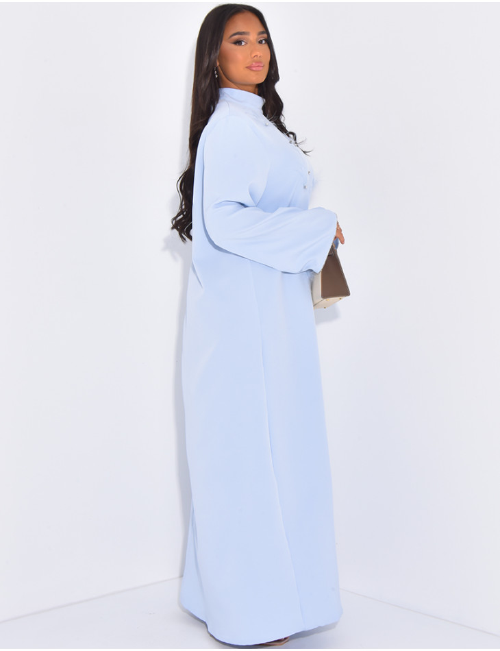 Abaya premium à perlage réalisé à la main et plumes