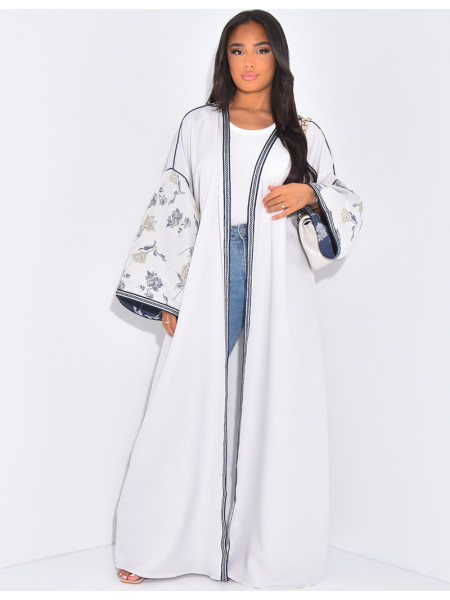 Long embroidered kimono set & sleeveless under-dress