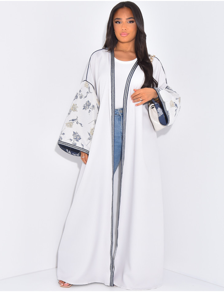 Long embroidered kimono set & sleeveless under-dress