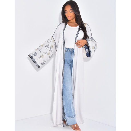 Long embroidered kimono set & sleeveless under-dress