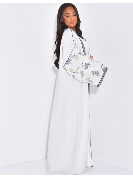 Long embroidered kimono set & sleeveless under-dress