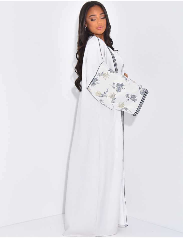 Long embroidered kimono set & sleeveless under-dress