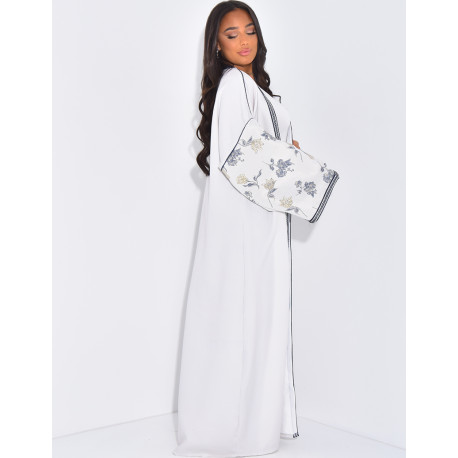 Long embroidered kimono set & sleeveless under-dress