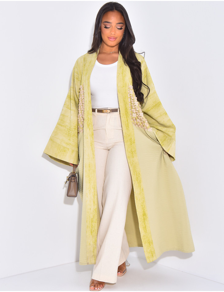 Oversized kimono with faded-effect gold embroidery