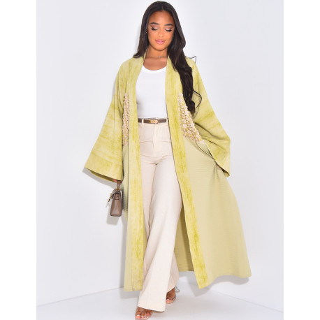 Oversized kimono with faded-effect gold embroidery