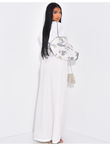 Long embroidered kimono set & sleeveless under-dress