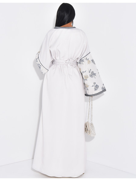 Long embroidered kimono set & sleeveless under-dress