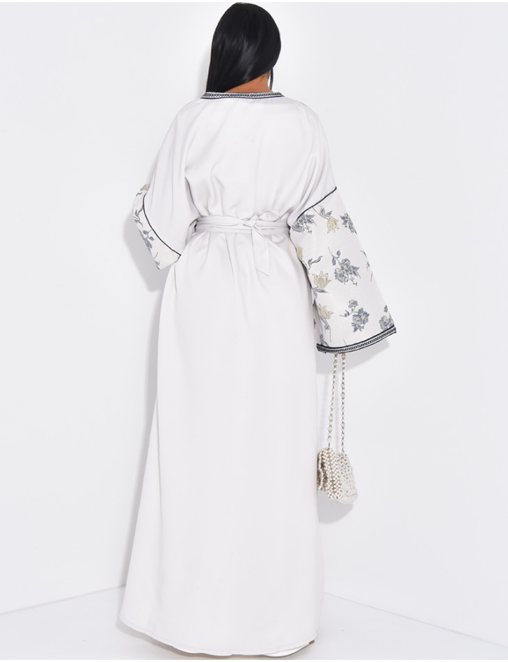 Long embroidered kimono set & sleeveless under-dress