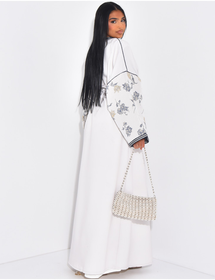 Long embroidered kimono set & sleeveless under-dress