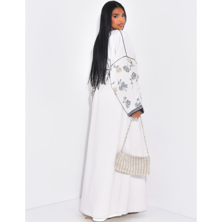 Long embroidered kimono set & sleeveless under-dress