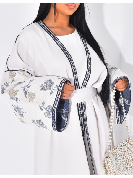 Long embroidered kimono set & sleeveless under-dress