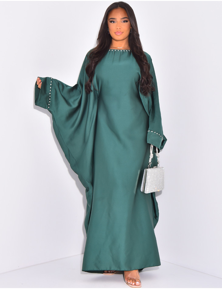 Butterfly abaya with rhinestones on collar and sleeves