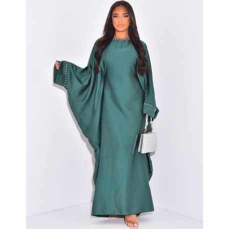 Butterfly abaya with rhinestones on collar and sleeves