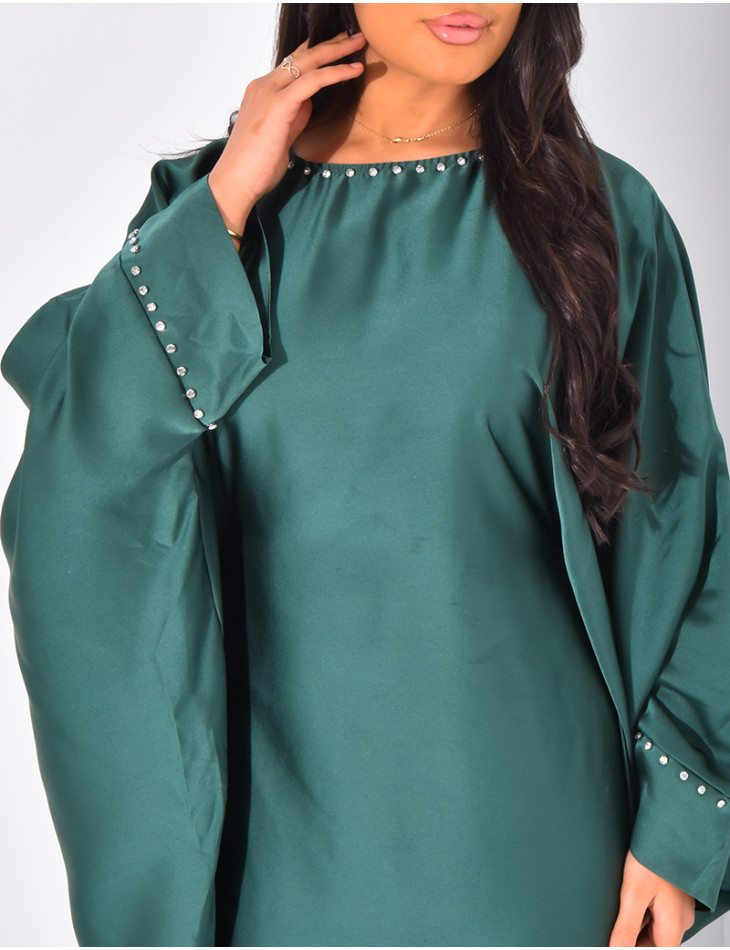 Abaya papillon à strass sur le col et les manches