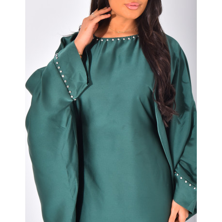 Abaya papillon à strass sur le col et les manches