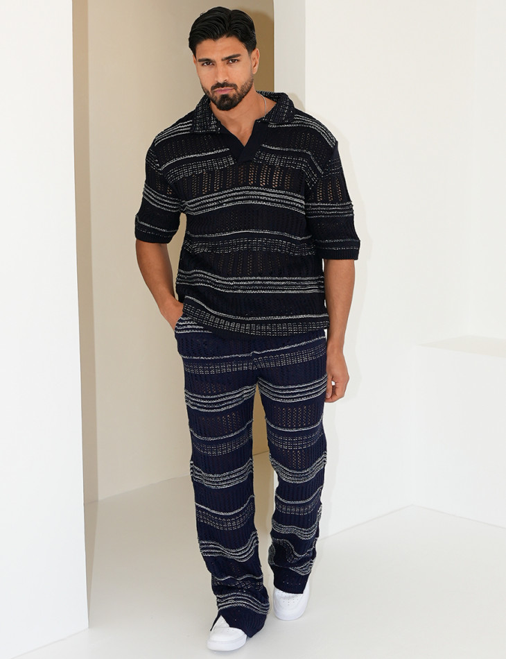 Openwork polo shirt and pant set