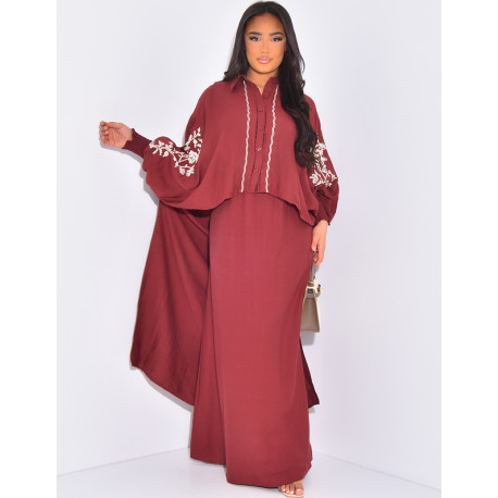 Ensemble chemise longue brodée et sous robe effet lin