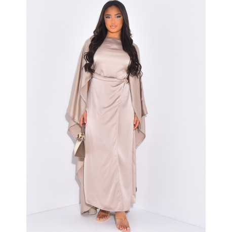 Dress with cape back and jewelled waist
