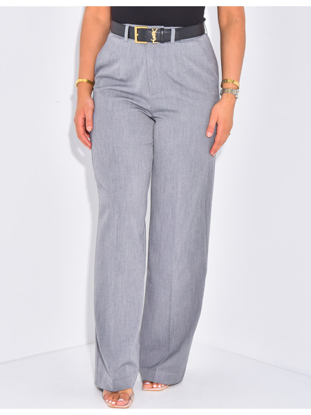 Pantalon de tailleur taille haute effet chiné