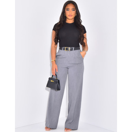 Pantalon de tailleur taille haute effet chiné
