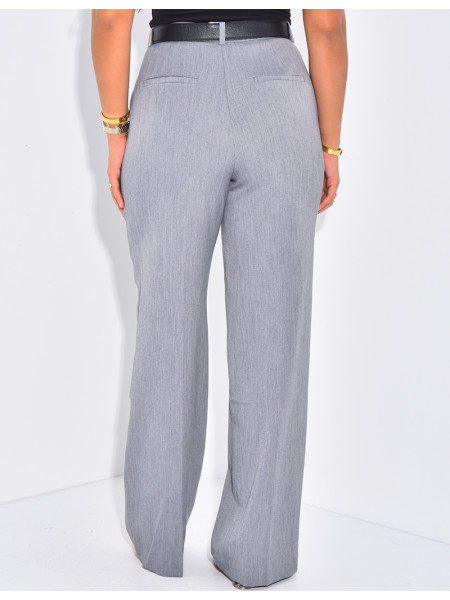 Pantalon de tailleur taille haute effet chiné