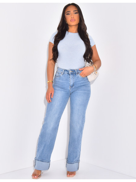 T-shirt col rond chiné à manches courtes