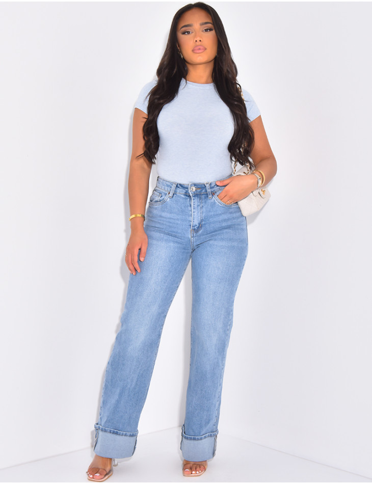 T-shirt col rond chiné à manches courtes