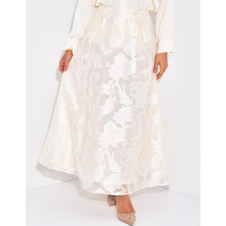 High-waisted long skirt in patterned lined voile