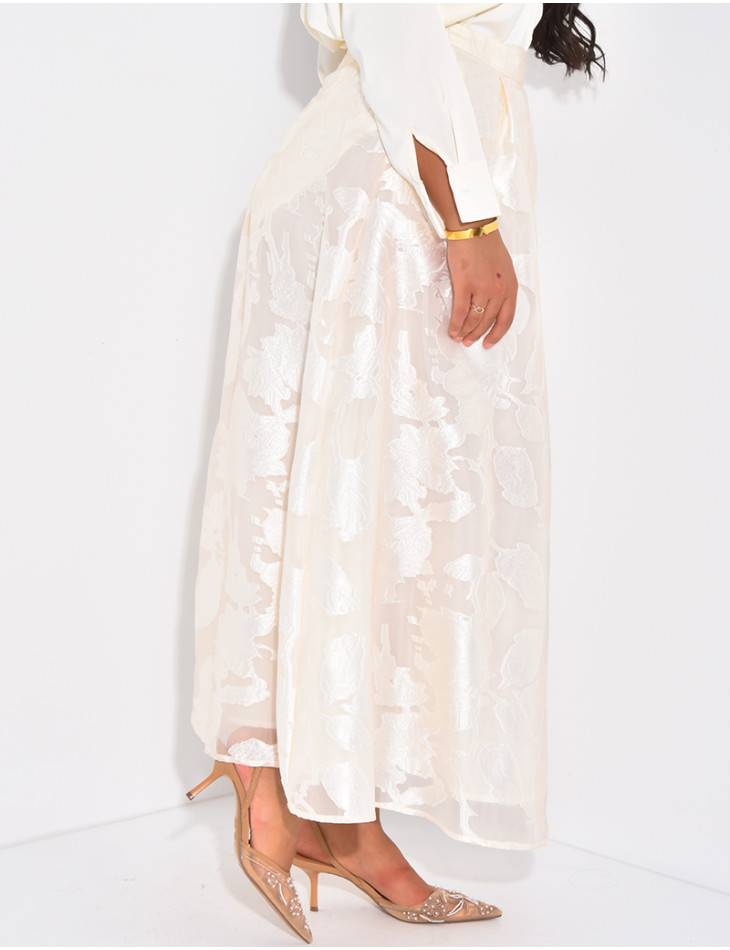 High-waisted long skirt in patterned lined voile