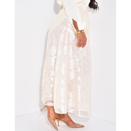 High-waisted long skirt in patterned lined voile