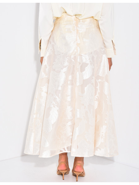 High-waisted long skirt in patterned lined voile