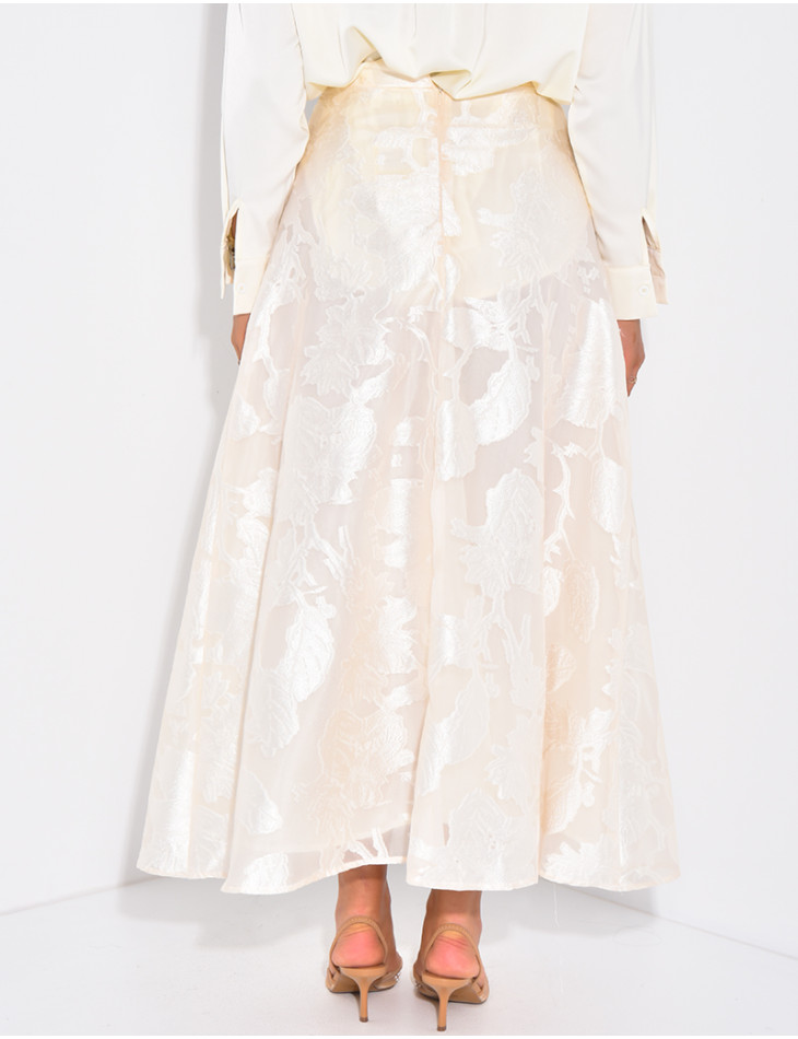 High-waisted long skirt in patterned lined voile