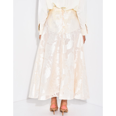 High-waisted long skirt in patterned lined voile