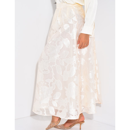 High-waisted long skirt in patterned lined voile