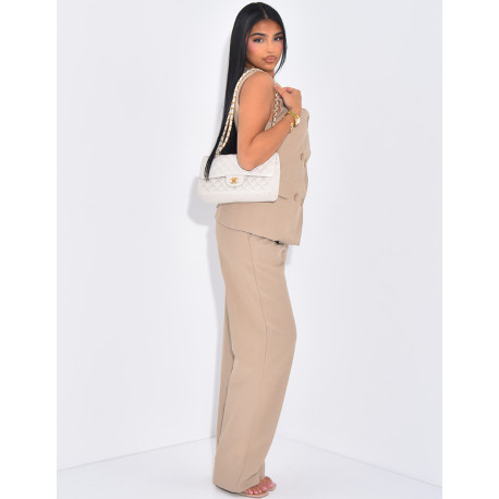 Ensemble pantalon coupe droite et gilet sans manche col carré