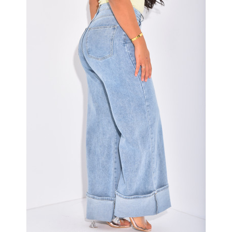 Jeans coupe large à revers épais