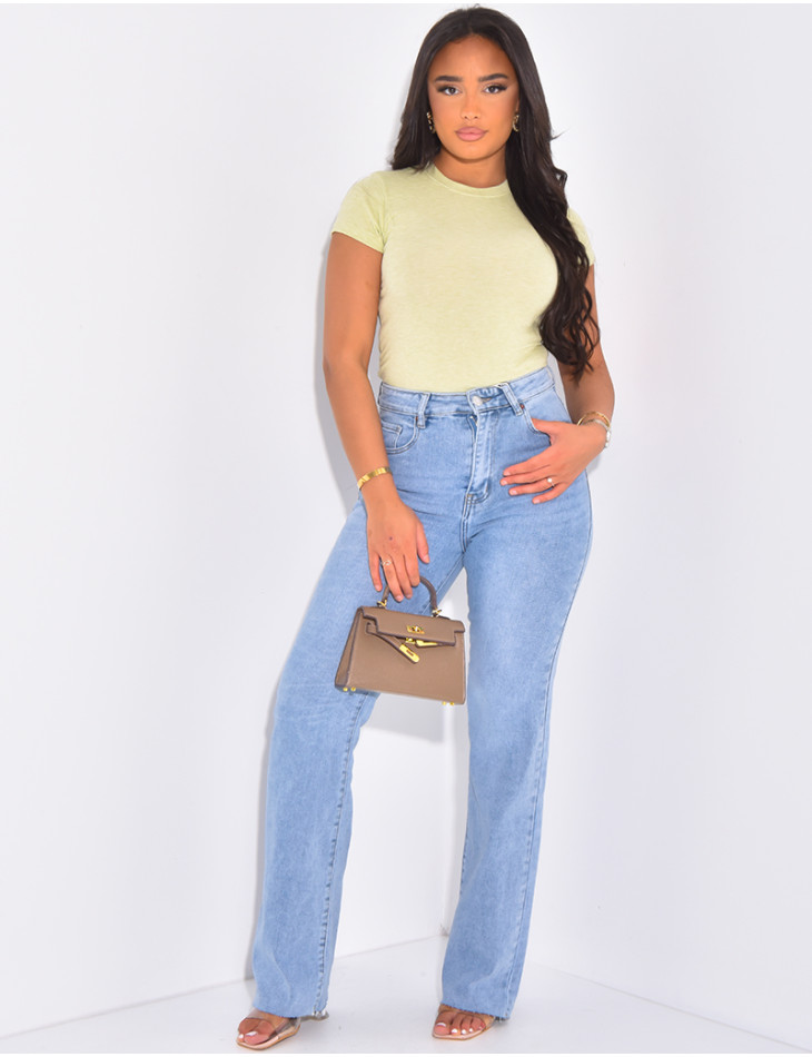 Jeans taille haute coupe droite en tissu stretch