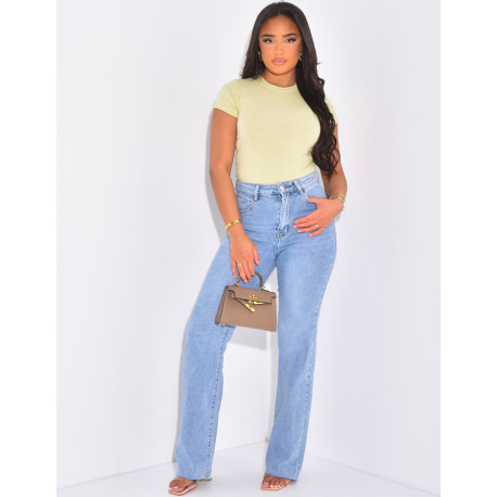 Jeans taille haute coupe droite en tissu stretch