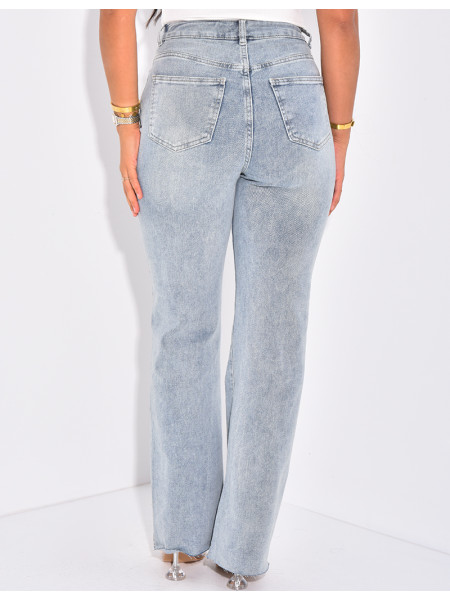 Jeans mit hoher Taille, gerader Schnitt, aus Stretchmaterial.