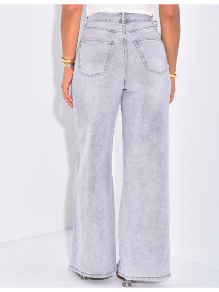 Jeans mit hoher Taille und breiter Passform mit heller Waschung