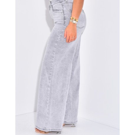 Jeans mit hoher Taille und breiter Passform mit heller Waschung