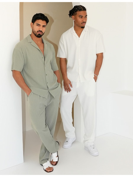 Ensemble plissé pantalon et chemise manches courtes