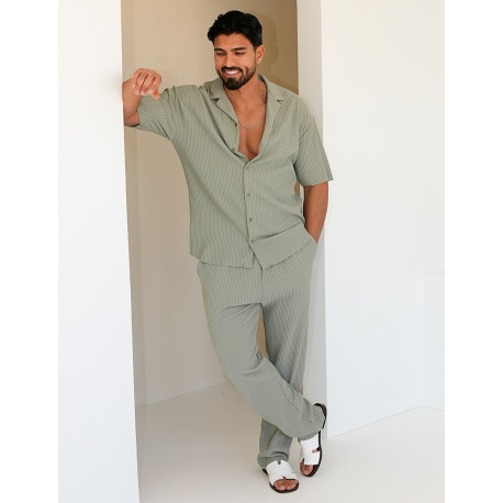 Ensemble plissé pantalon et chemise manches courtes