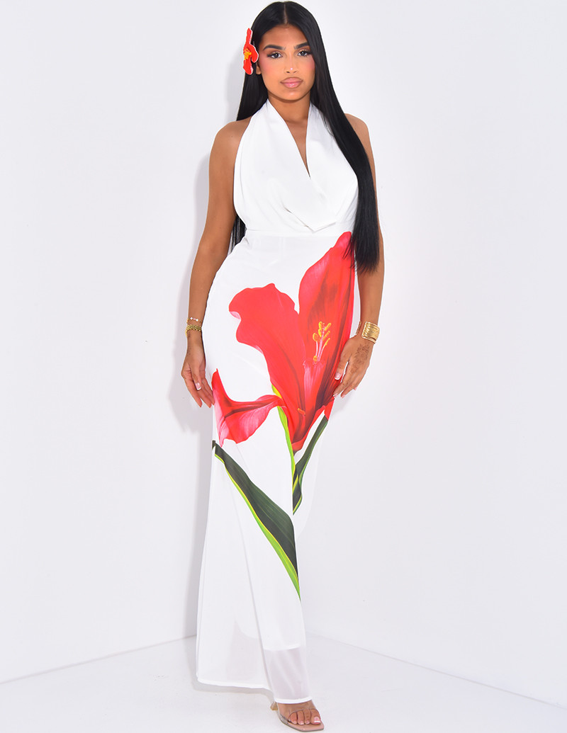 Floral draped halter neck...