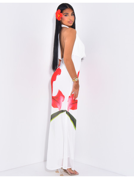 Floral draped halter neck maxi dress